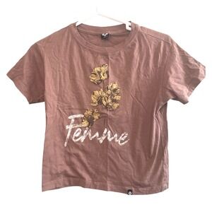 X Femme Streetwear Earthy Casual Basic Everyday‎ Graphic Shirt Brown Size XS